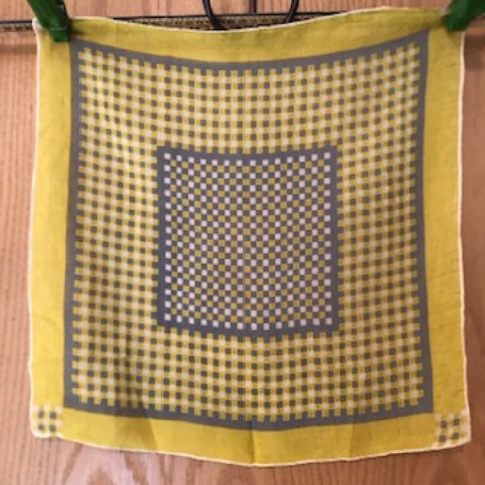 3/$15 Vintage Silk Yellow Gray Square Scarf Classic Intricate Pattern Excellent